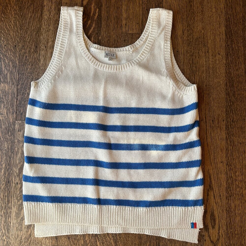 KULE Cream and Blue Striped Tank Top